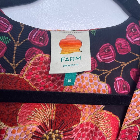 Farm Rio Floral Boho Blouse size M Multicolor Peasant Top w/ Tassel Tie - Picture 6 of 9